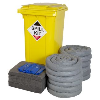 Kit de Confinement de Déversement 240 Litres avec Poubelle à Roulettes