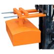 Heavy-duty orange skip compactor forklift attachment designed for compressing waste in skips, improving site efficiency and safety.