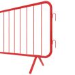 Focused image on the right end of the barrier, displaying the integrated metal hooks used to link multiple units together securely.