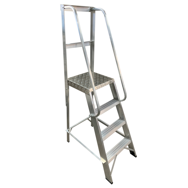 Aluminium Machine Single Sided Stepladder with double handrail.