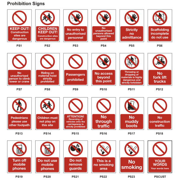 Prohibition Safety Signs
